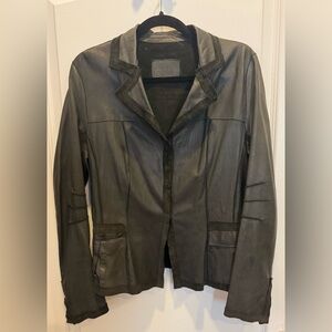 LUISA CERANO Black Leather Shirt Jacket Size 38  US 6 or 8
